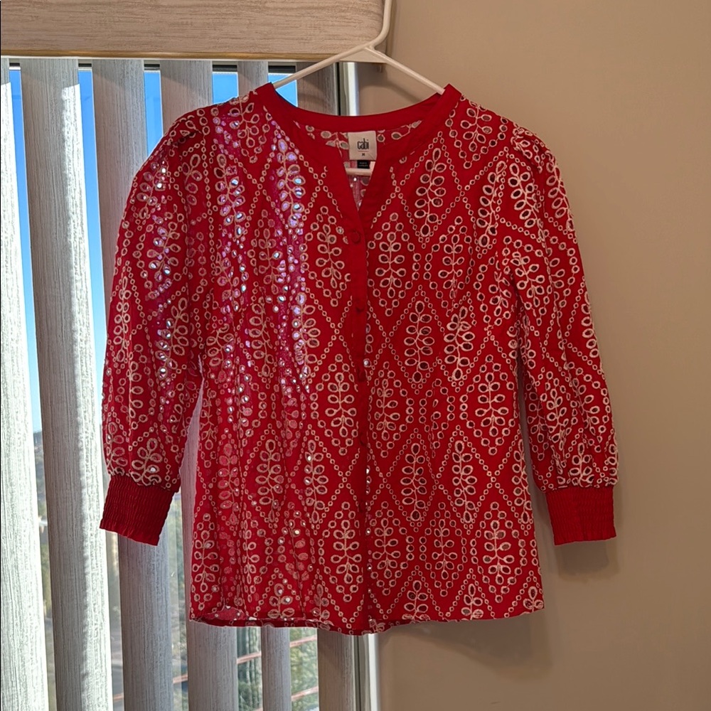 Cabi’s Red Embroidered Blouse